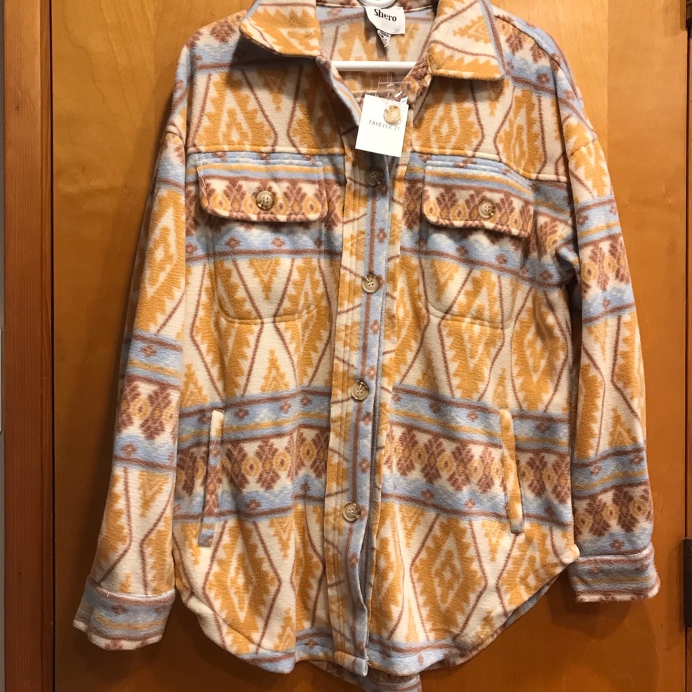 Forever 21 Aztec Patterned Button Down Shirt in Blue and Tan